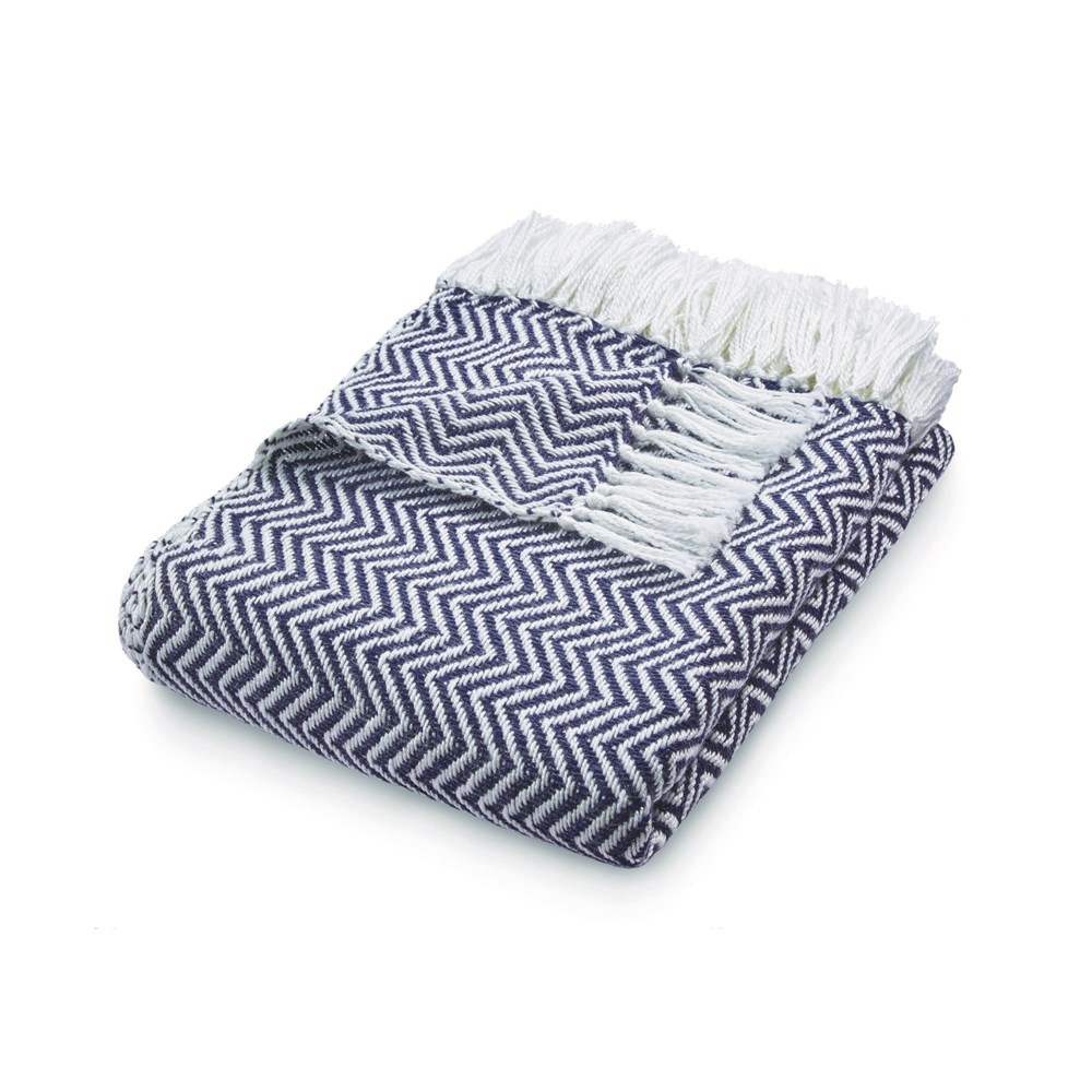 Hug Rug Reversible Woven Herringbone Throw in Navy